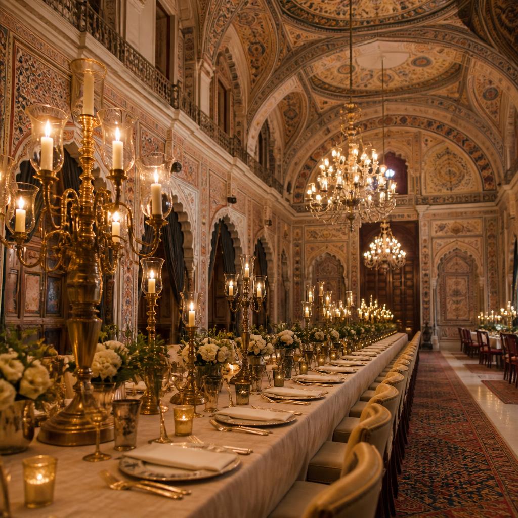 Grand Durbar banquet hall prepared for dinner